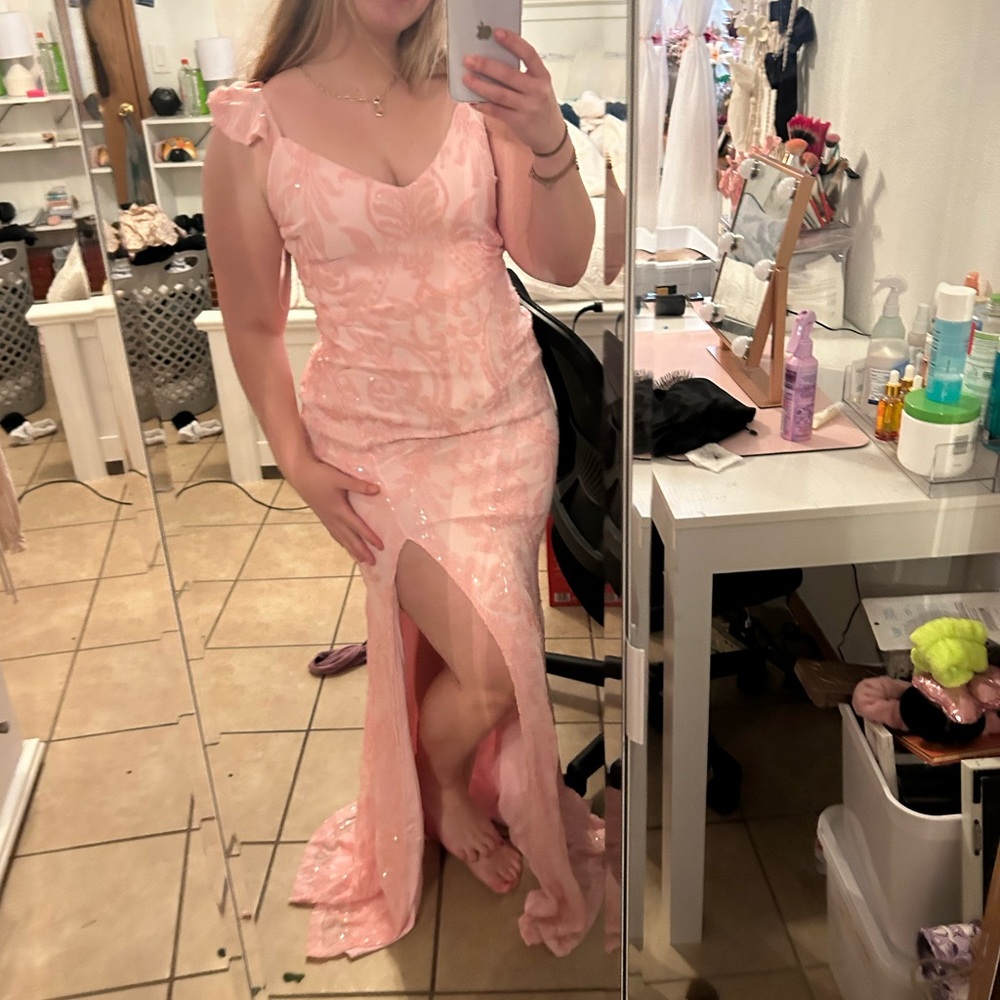Light pink sequin prom dress